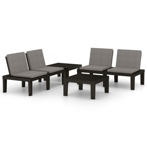 4 pcs conjunto lounge de jardim c/ almofadões plástico cinzento M 2