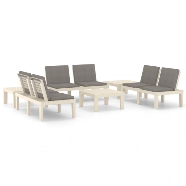 Set de muebles de jardín 6 piezas con cojines plástico blanco M 2