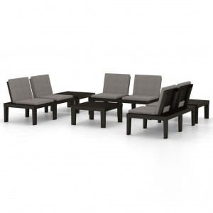 Set de muebles de jardín 6 piezas con cojines plástico gris H
