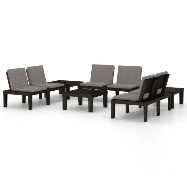Set de muebles de jardín 6 piezas con cojines plástico gris M 2