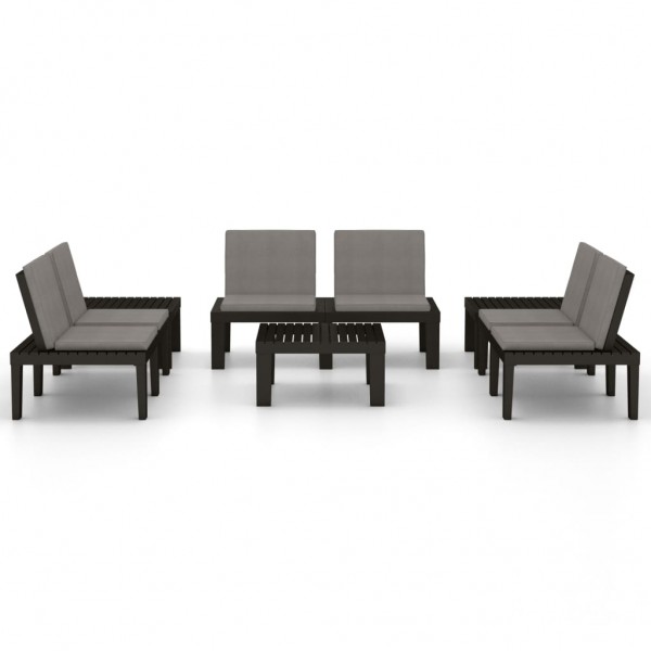 6 pcs conjunto lounge de jardim c/ almofadões plástico cinzento M 3