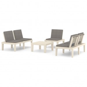 4 pcs conjunto lounge de jardim com almofadões plástico branco H