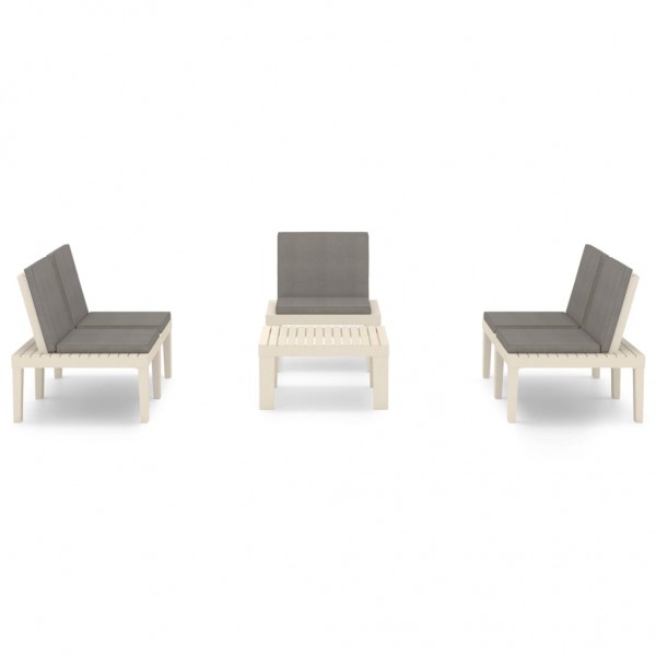 4 pcs conjunto lounge de jardim com almofadões plástico branco M 3
