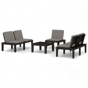 4 pcs conjunto lounge de jardim c/ almofadões plástico cinzento H