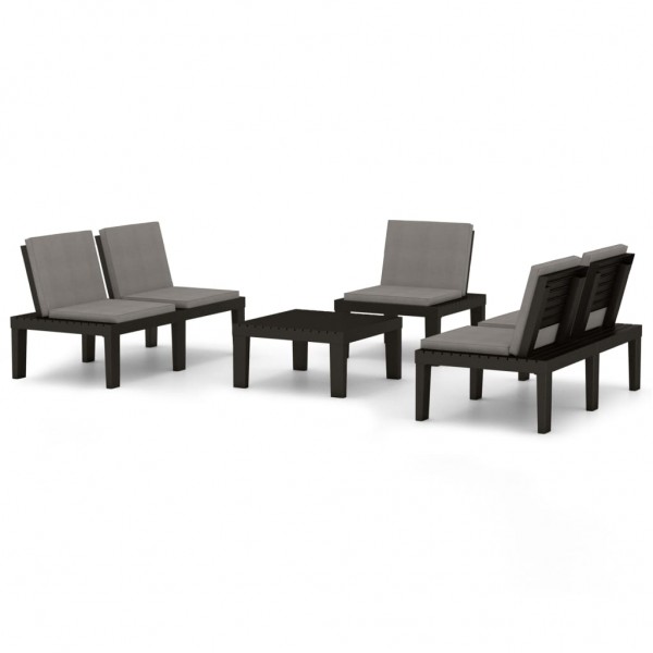4 pcs conjunto lounge de jardim c/ almofadões plástico cinzento M 2