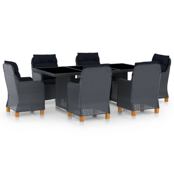 Set comedor jardín 7 pzas cojines ratán sintético gris oscuro D
