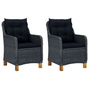 3 pcs conj. lounge jardim c/ almofadões vime PE cinzento-escuro H