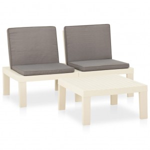 Set de muebles de jardín 2 piezas con cojines plástico blanco H