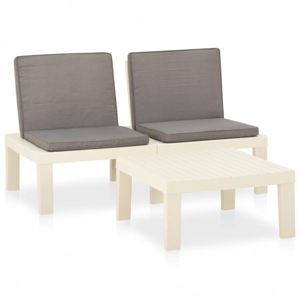 2 pcs conjunto lounge de jardim com almofadões plástico branco M 2