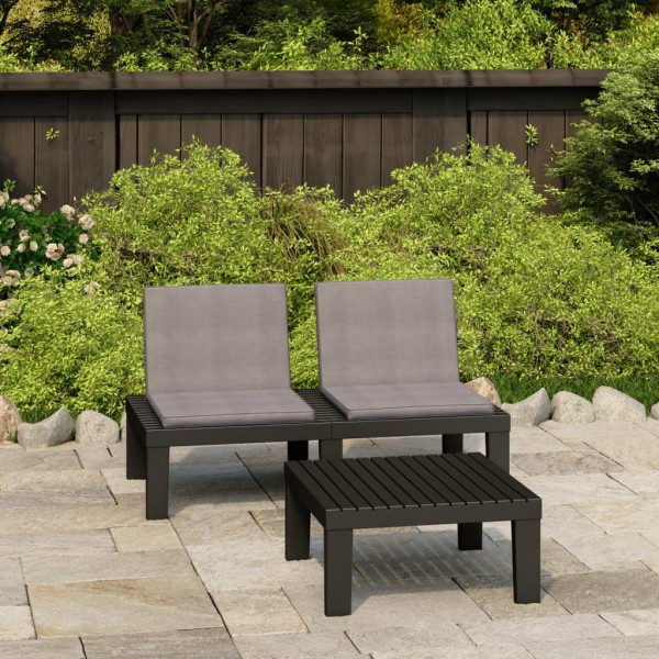 Set de muebles de jardín 2 piezas con cojines plástico gris D