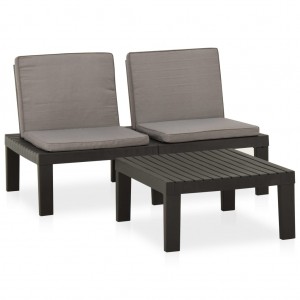 Set de muebles de jardín 2 piezas con cojines plástico gris H