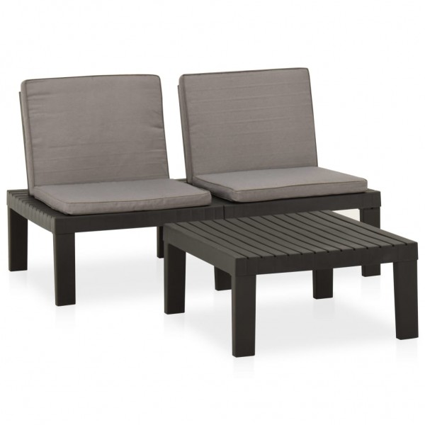 Set de muebles de jardín 2 piezas con cojines plástico gris M 2