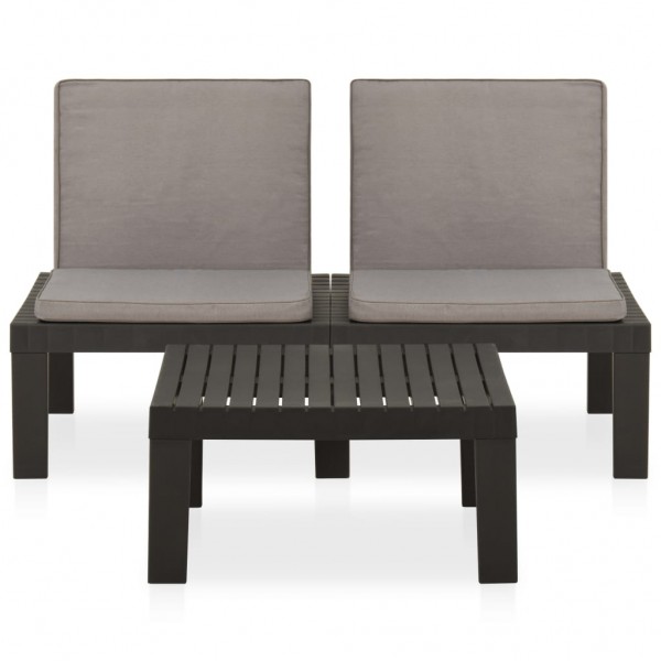 Set de muebles de jardín 2 piezas con cojines plástico gris M 3