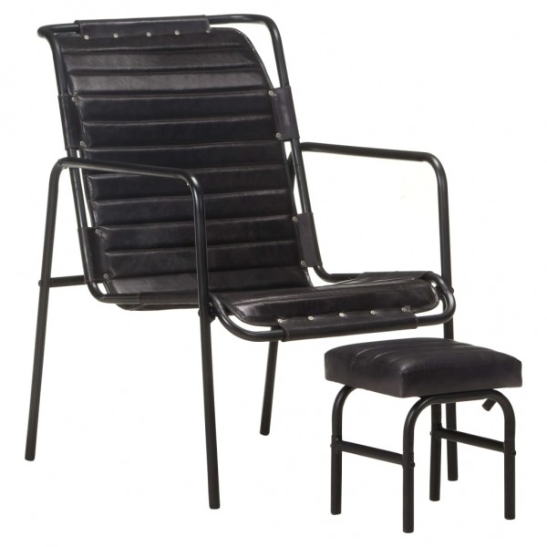 Silla de relax reposabrazos y reposapiés cuero auténtico negro D