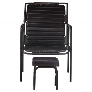 Silla de relax reposabrazos y reposapiés cuero auténtico negro H