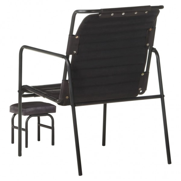 Silla de relax reposabrazos y reposapiés cuero auténtico negro M 4