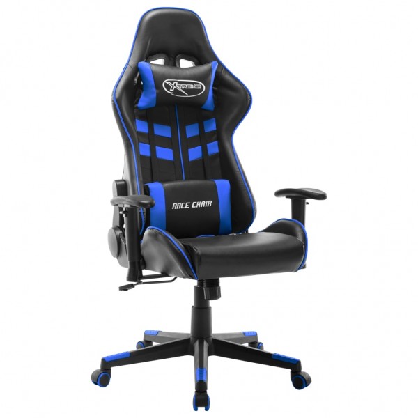 Silla de gaming de cuero sintético negro y azul D