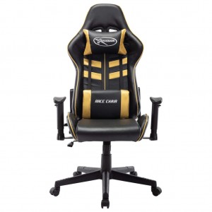 Cadeira de gaming couro artificial preto e dourado H