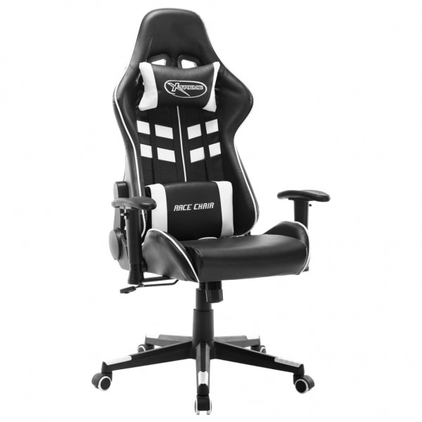 Silla de gaming de cuero sintético negro y blanco D