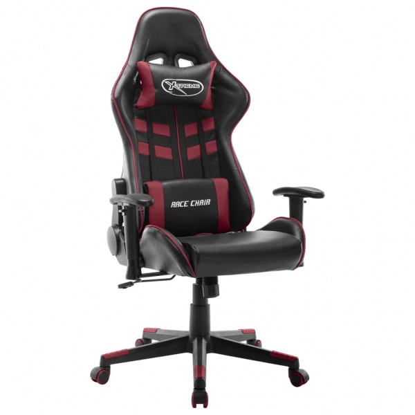 Silla de gaming de cuero sintético negro y rojo tinto D