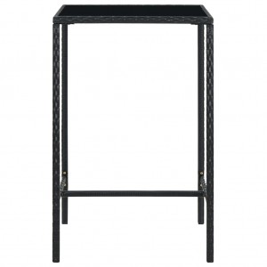Mesa alta de jardín ratán sintético y vidrio negro 70x70x110 cm H