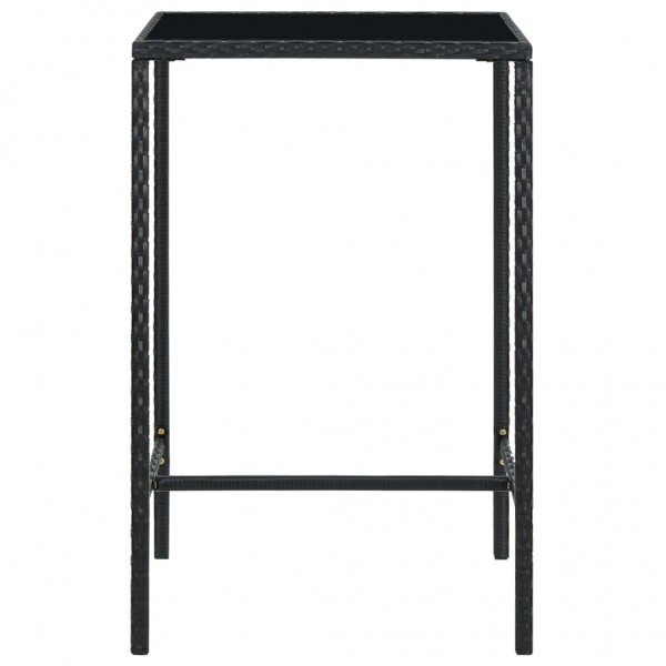 Mesa alta de jardín ratán sintético y vidrio negro 70x70x110 cm M 2