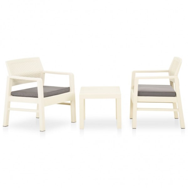 Set de muebles de jardín 3 piezas con cojines plástico blanco D