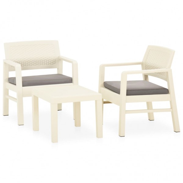 Set de muebles de jardín 3 piezas con cojines plástico blanco M 2