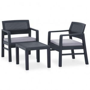 Set de muebles de jardín 3 piezas con cojines plástico gris H