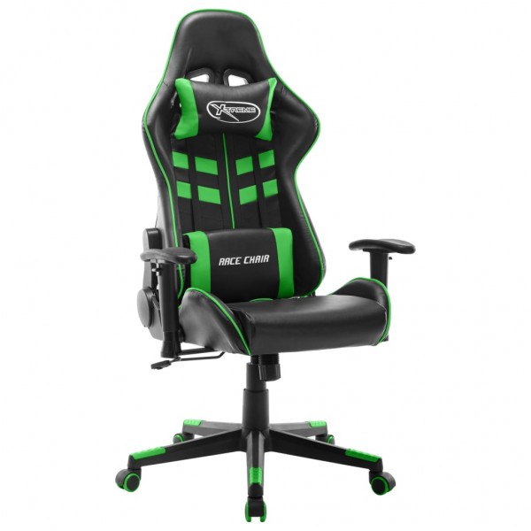 Silla de gaming de cuero sintético negro y verde D