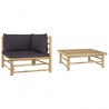 2 pcs conj. lounge jardim em bambu c/ almofadões cinza-escuro 1