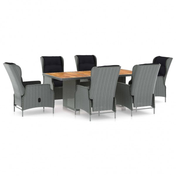 Set comedor jardín 7 pzas y cojines ratán sintético gris claro D