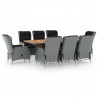 Set comedor jardín 9 pzas y cojines ratán sintético gris claro 1