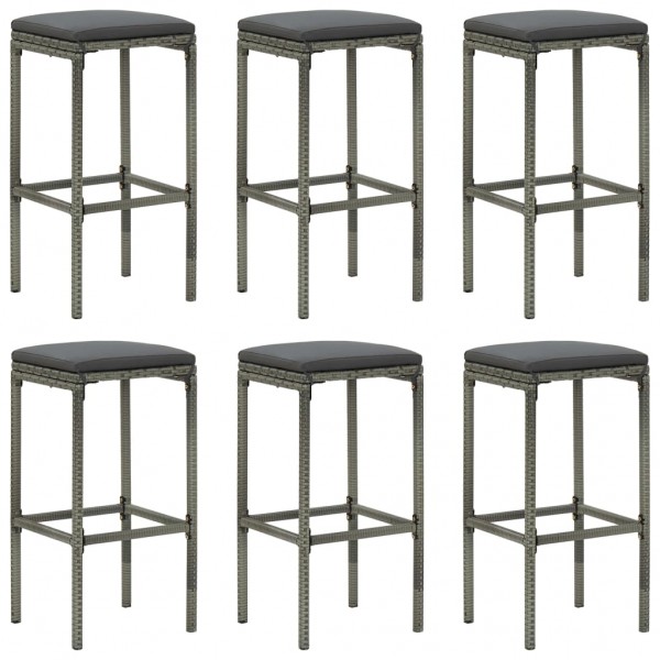 7 pcs conjunto de bar p/ jardim c/ almofadões vime PE cinzento M 2