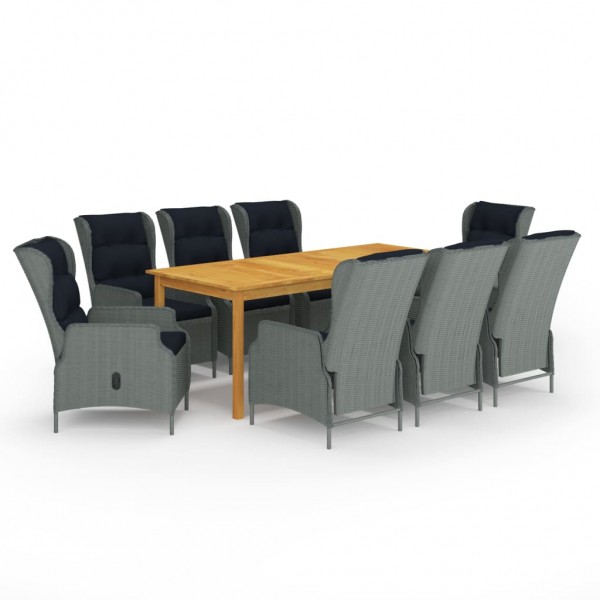 Juego de comedor para jardín 9 piezas gris claro D