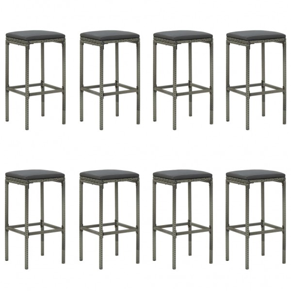 9 pcs conjunto de bar p/ jardim c/ almofadões vime PE cinzento M 2