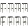 9 pcs conjunto de bar p/ jardim c/ almofadões vime PE cinzento 2