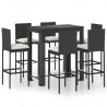 Set muebles bar jardín 7 piezas y cojines ratán sintético negro 1