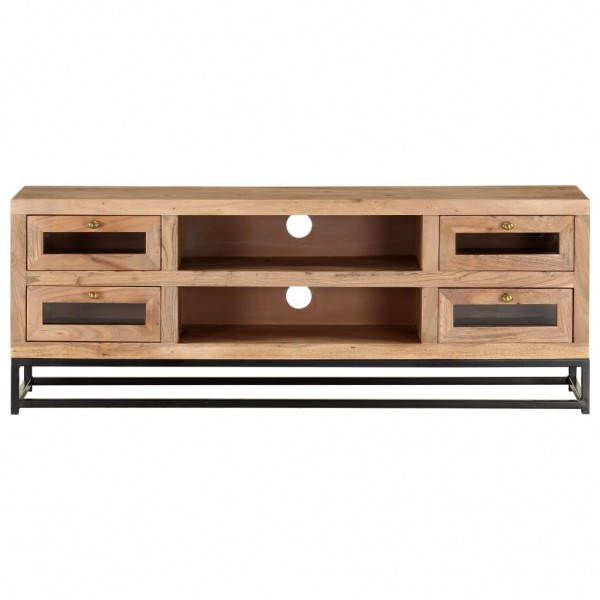 Mueble de TV de madera maciza de acacia 110x30x40 cm M 4