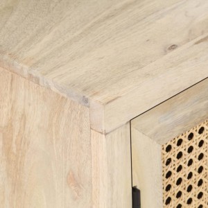 Mesita de noche madera maciza mango y caña natural 40x30x50 cm H