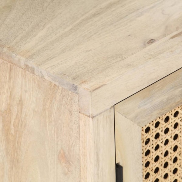 Mesita de noche madera maciza mango y caña natural 40x30x50 cm M 2