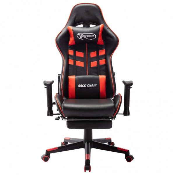 Silla de gaming con reposapiés cuero sintético negro y rojo M 2
