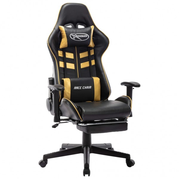 Silla de gaming con reposapiés cuero sintético negro y dorado D