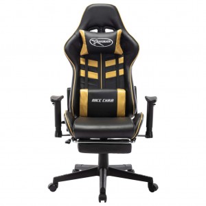Cadeira gaming c/ apoio de pés couro artificial preto/dourado H