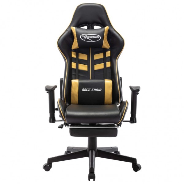 Silla de gaming con reposapiés cuero sintético negro y dorado M 2
