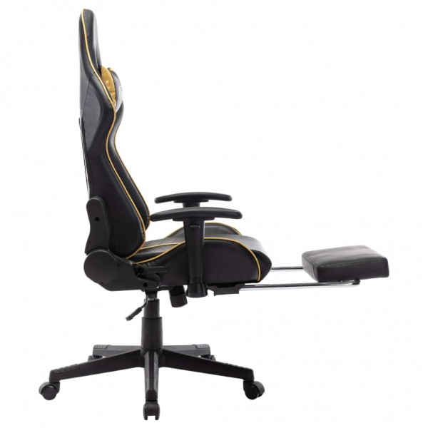 Silla de gaming con reposapiés cuero sintético negro y dorado M 5