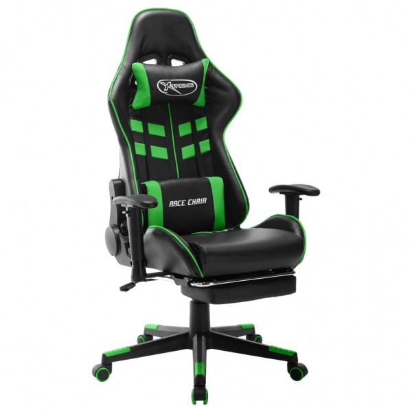 Silla de gaming con reposapiés cuero sintético negro y verde D