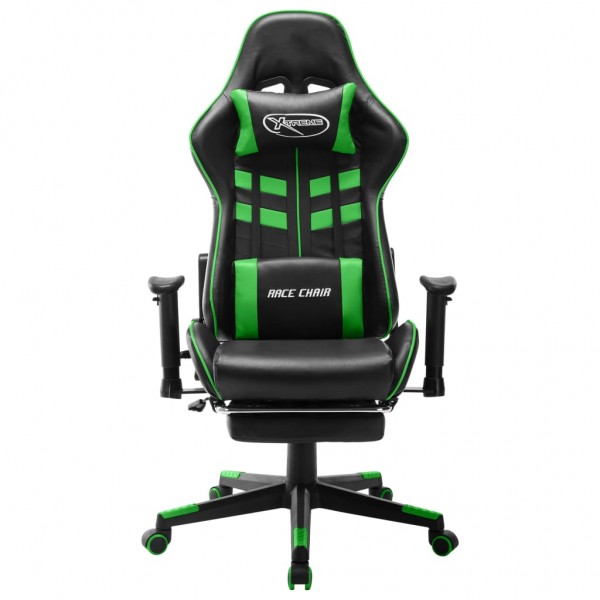 Silla de gaming con reposapiés cuero sintético negro y verde M 2