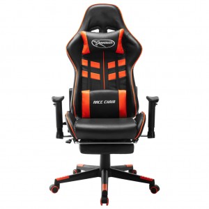 Cadeira gaming c/ apoio de pés couro artificial preto/laranja H