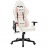 Silla de gaming de cuero sintético blanco y rosa 1